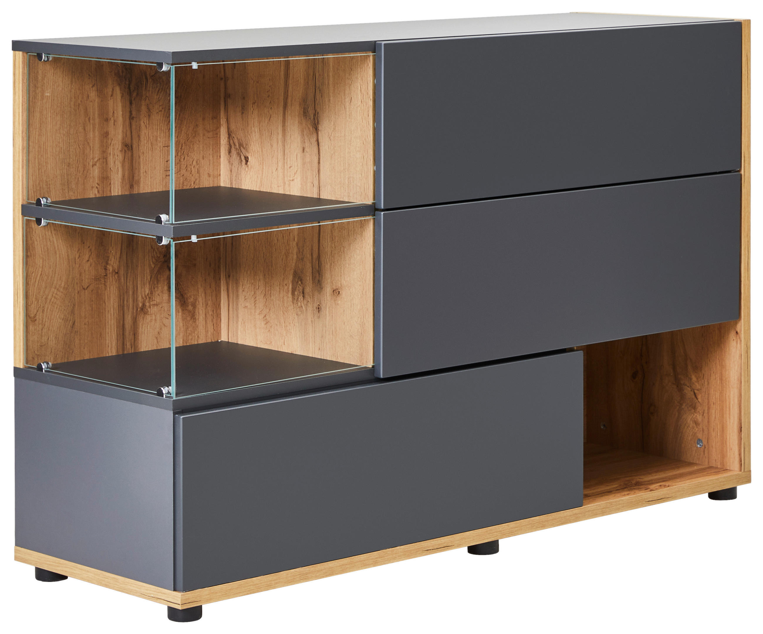 KOMMODE in 120/77/40 cm - Anthrazit/Eiche Wotan, Design, Holzwerkstoff/Kunststoff (120/77/40cm) - MID.YOU