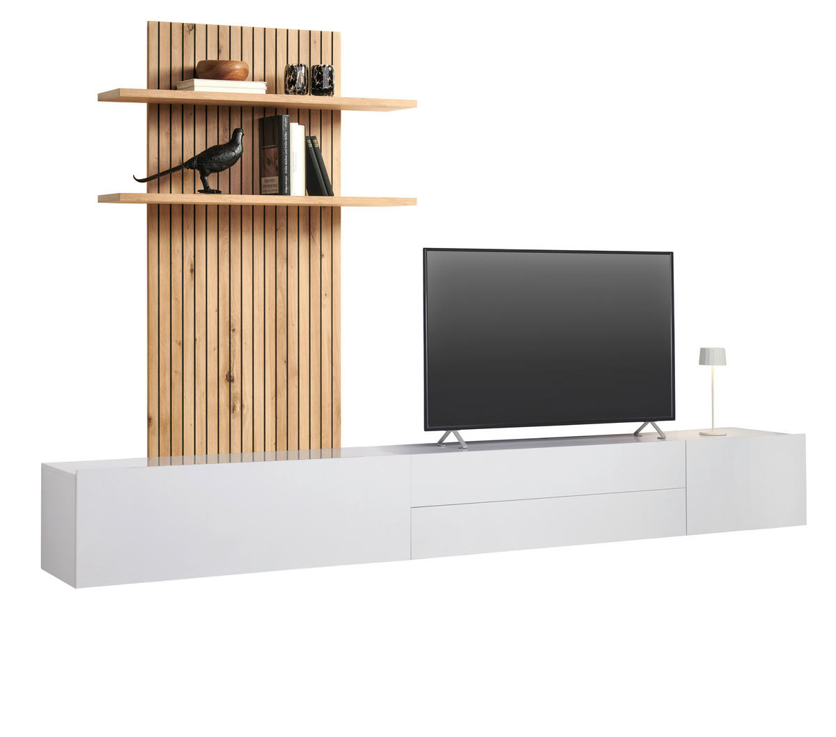 WOHNWAND 3-teilig  in Weiß, Eichefarben  300/190/42 cm  - Eichefarben/Weiß, Basics, Holzwerkstoff (300/190/42cm) - Carryhome