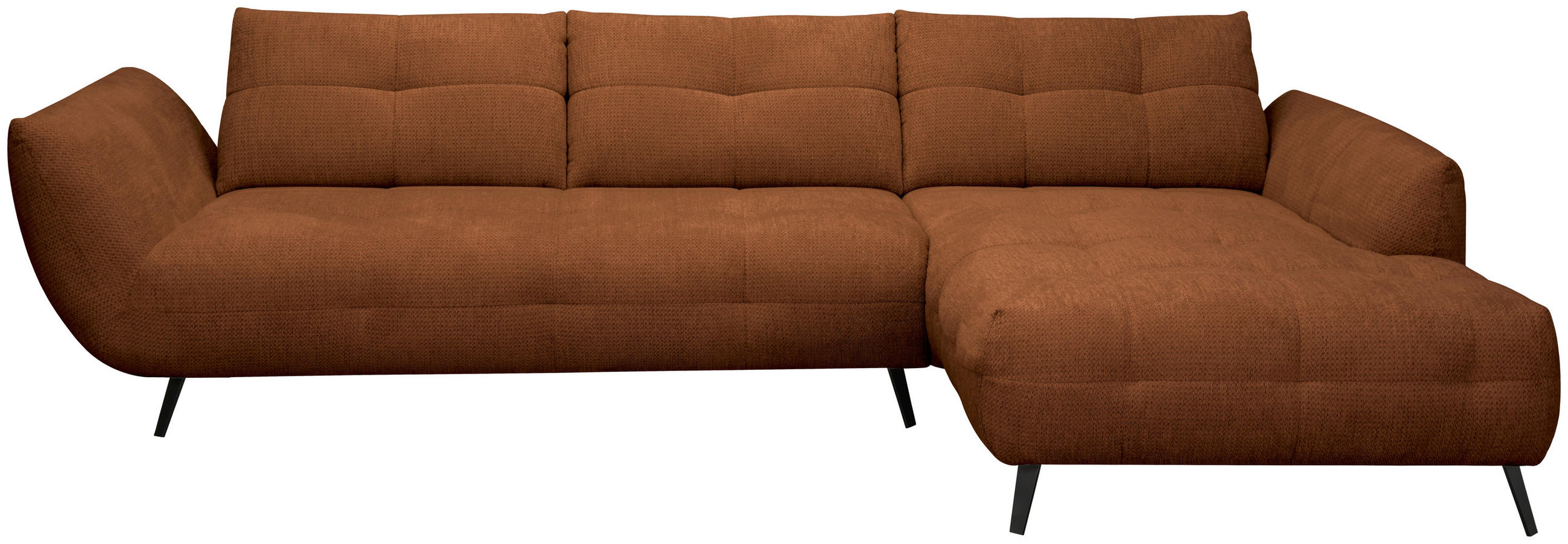 ECKSOFA Dunkelorange Chenille Armlehnenkissen, Rücken echt, Sitztiefenverstellung  - Dunkelorange/Schwarz, KONVENTIONELL, Textil/Metall (313/215cm) - Hom`in