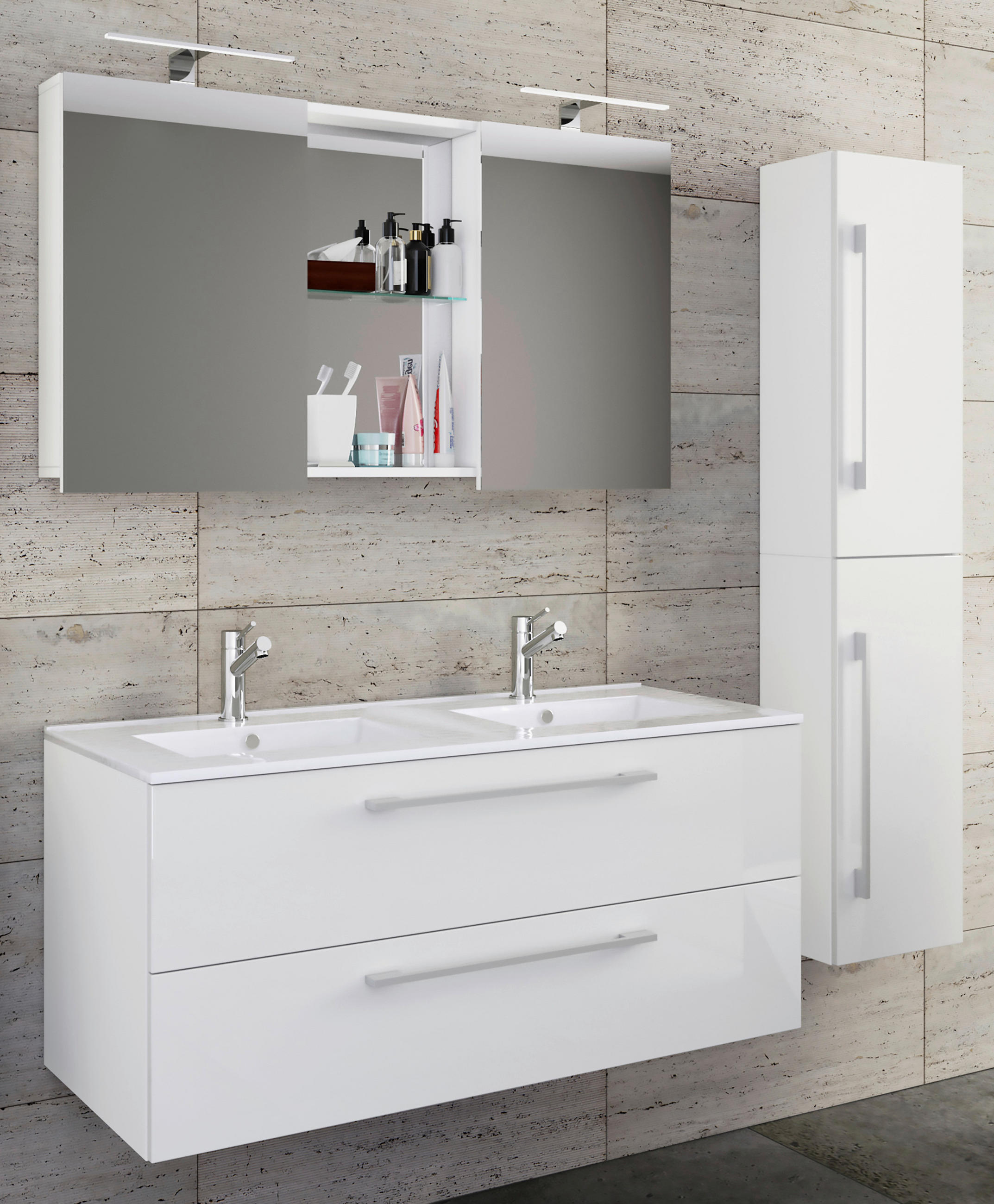 BADEZIMMER 4-teilig  in 145 cm  - Alufarben/Weiß, MODERN, Keramik/Holzwerkstoff (145cm) - MID.YOU