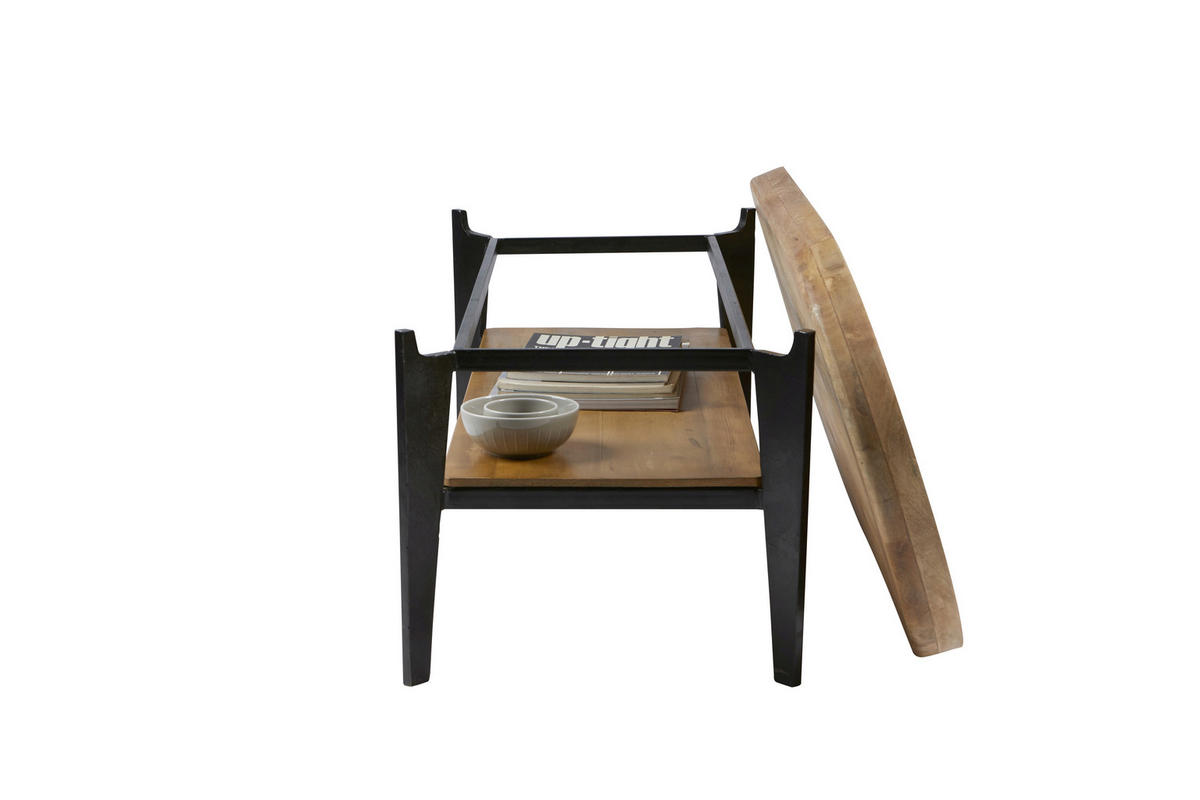 COUCHTISCH Mangoholz massiv 120/50/40 cm oval Naturfarben, Schwarz  - Schwarz/Naturfarben, Design, Holz/Metall (120/50/40cm) - MID.YOU