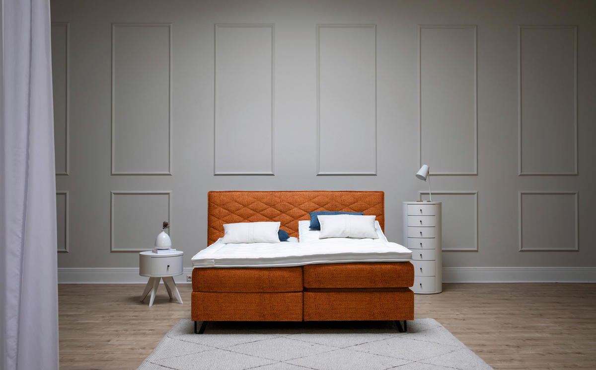 BOXSPRINGBETT 180/200 cm  in Cognac  - Cognac/Schwarz, Konventionell, Holz/Textil (180/200cm) - Sjöholm