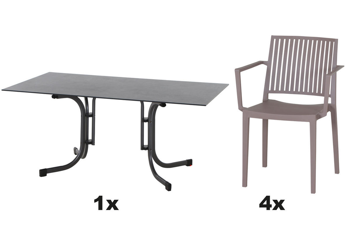 GARTENGARNITUR 5-teilig Stahl  - Taupe/Anthrazit, Basics, Kunststoff/Metall (57/80/56cm) - Siena Garden