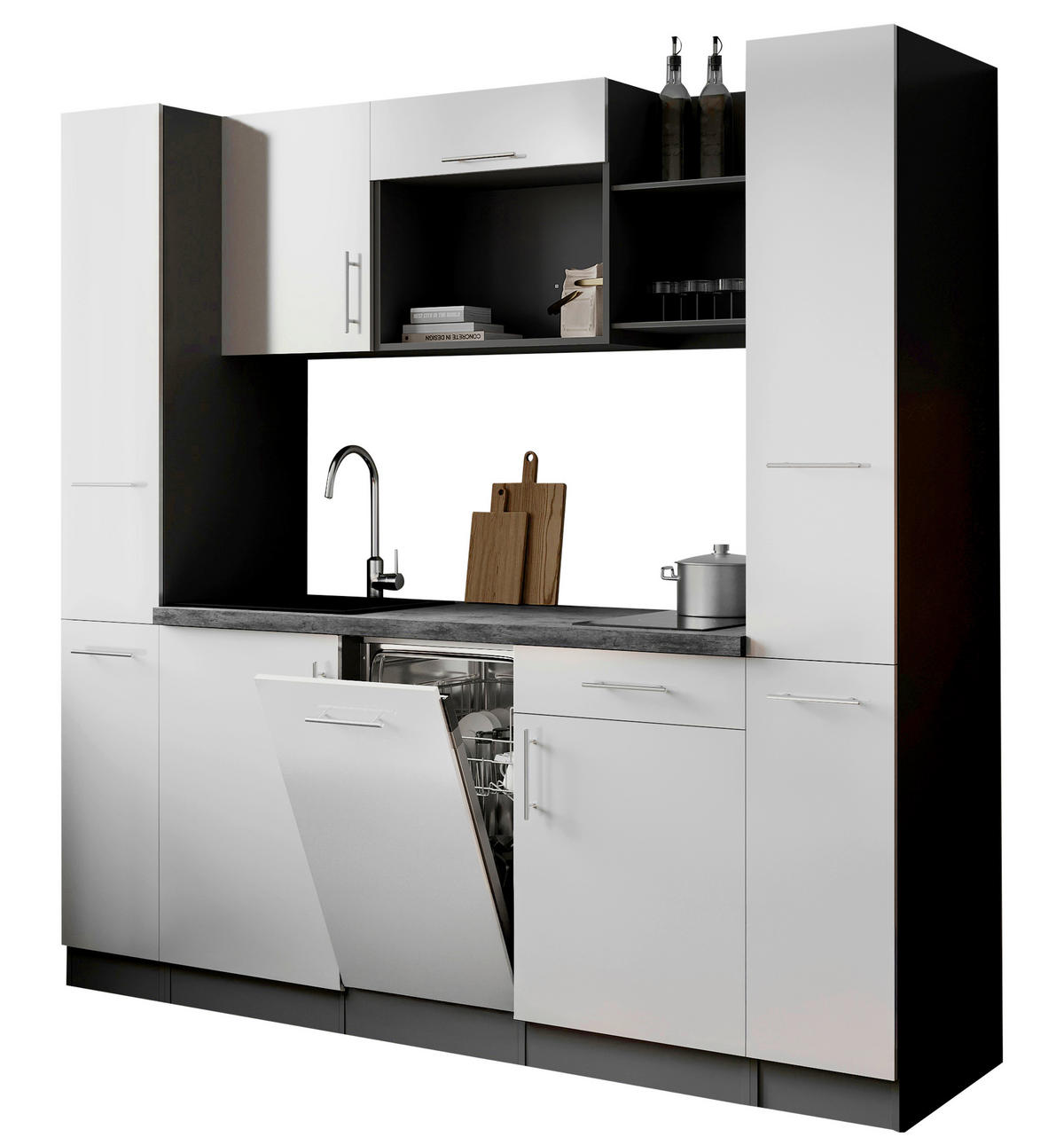 KÜCHENBLOCK Oliver 205 cm  in Weiß  - Weiß/Grau, Trend, Holzwerkstoff/Metall (205cm) - Respekta