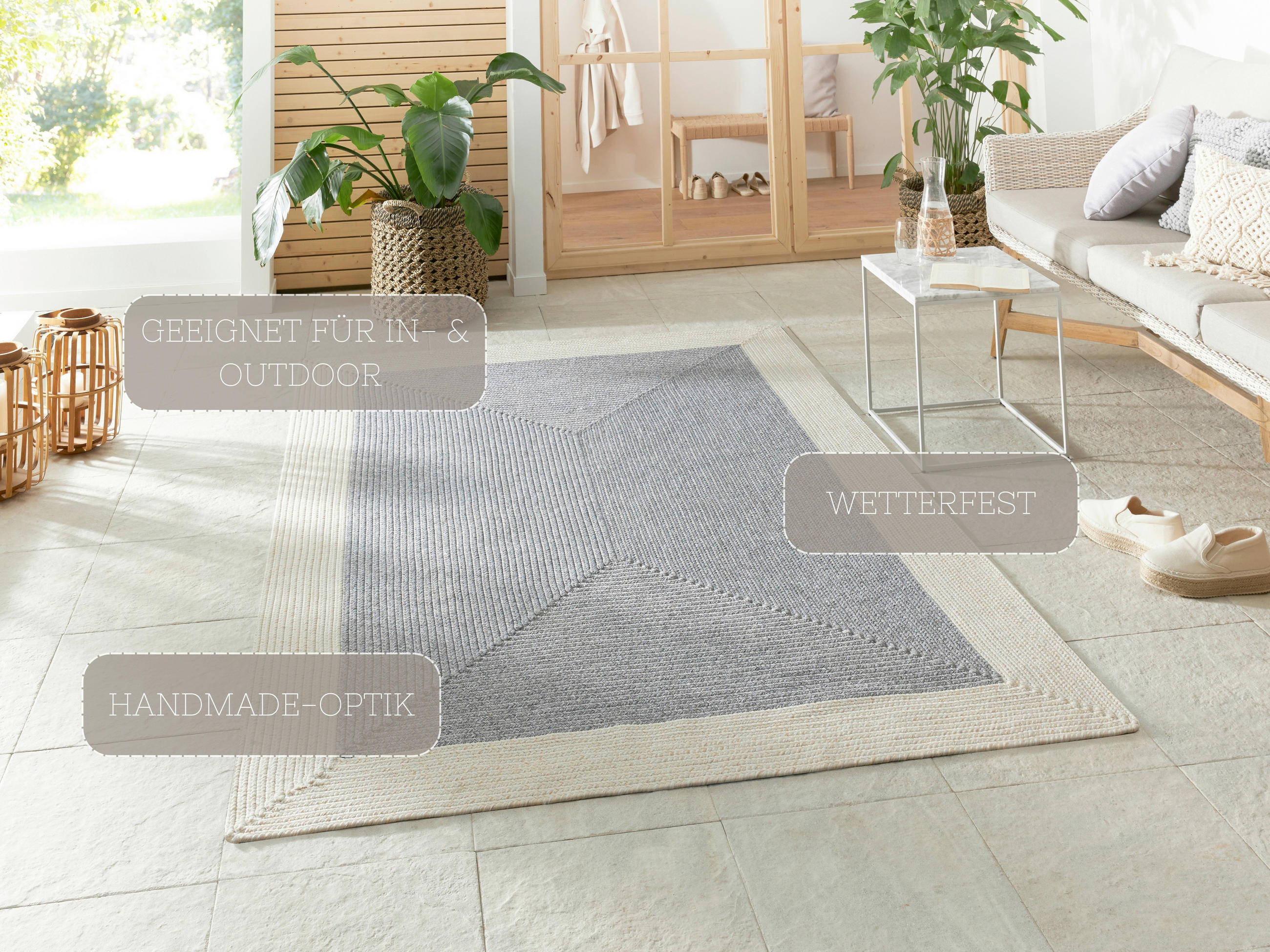 OUTDOORTEPPICH 120/170 cm Braided Creme, Grau  - Creme/Grau, Design, Kunststoff (120/170cm)