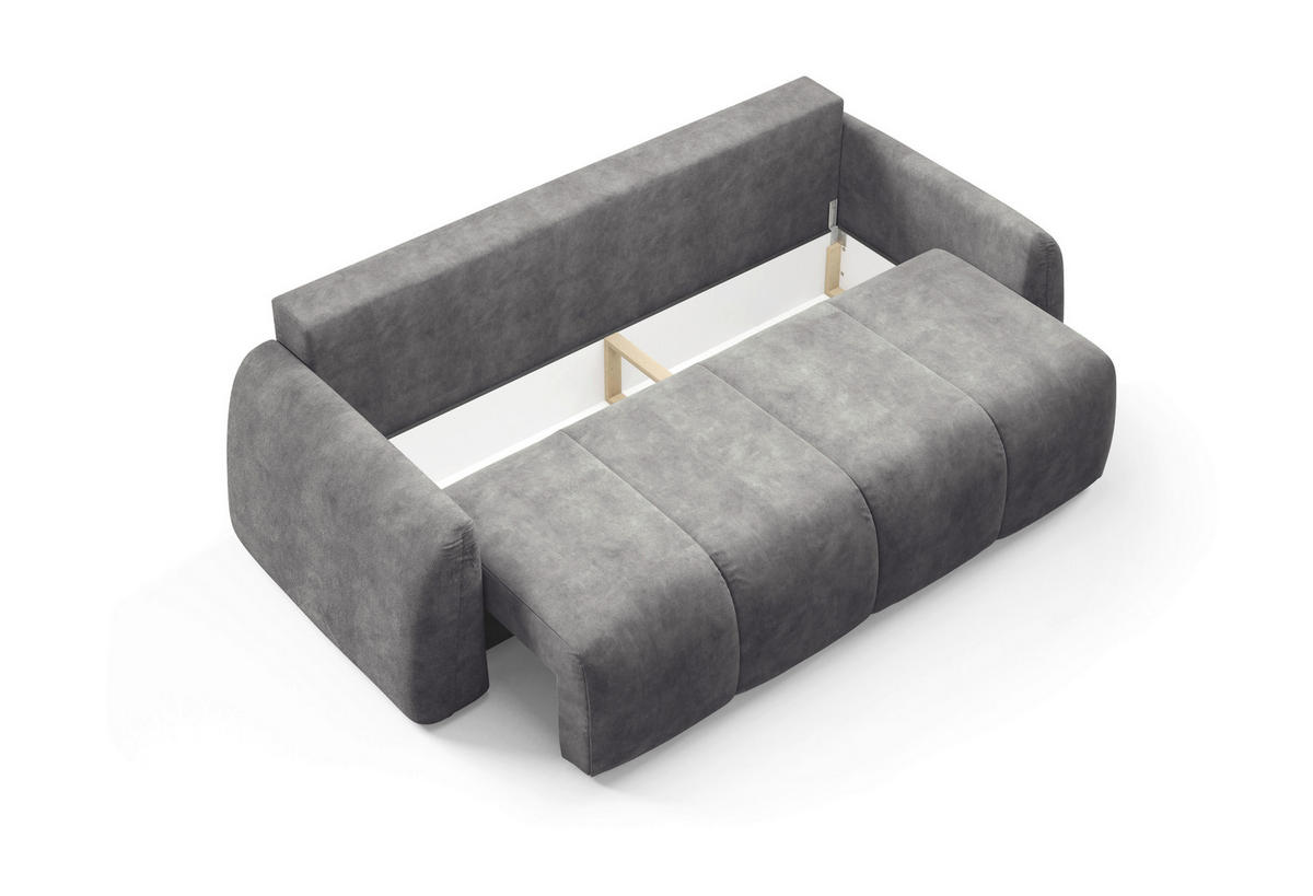 SCHLAFSOFA GERONIMO in Velours Grau  - Schwarz/Grau, Design, Kunststoff/Textil (252/93/167cm) - Livetastic