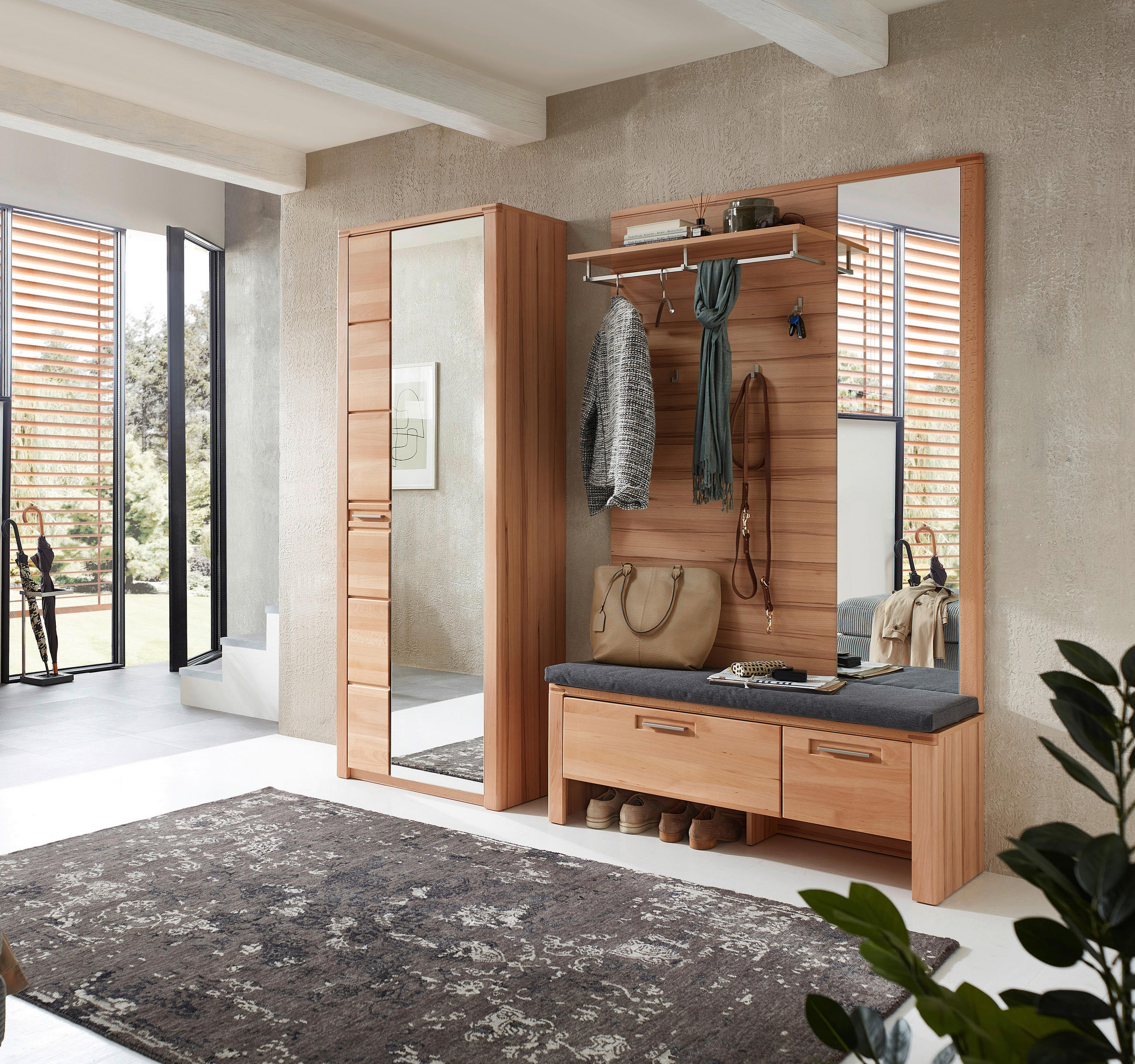 GARDEROBE 4-teilig  in 209/201/40 cm  - Buchefarben, Natur, Glas/Holzwerkstoff (209/201/40cm) - Linea Natura