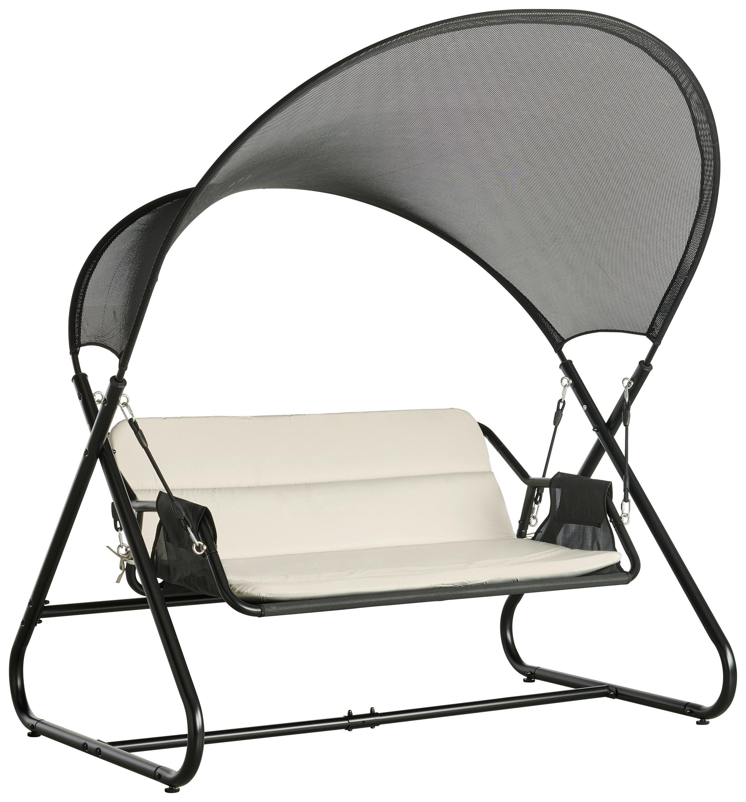 HOLLYWOODSKÁ HOUPAČKA  - černá/světle šedá, Moderní, kov/textil (166/190/145cm) - Beldano