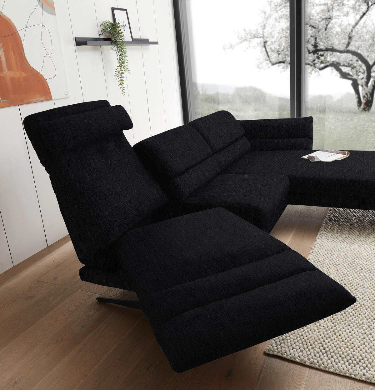 ECKSOFA in Flachgewebe Schwarz  279-327/176-217 cm  - Schwarz, Design, Textil/Metall (279-327/176-217cm) - Dieter Knoll