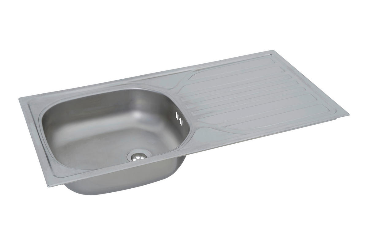 MINIKÜCHE 150 cm   in Schwarz  - Edelstahlfarben/Nussbaumfarben, Basics, Holzwerkstoff/Kunststoff (150cm) - Respekta