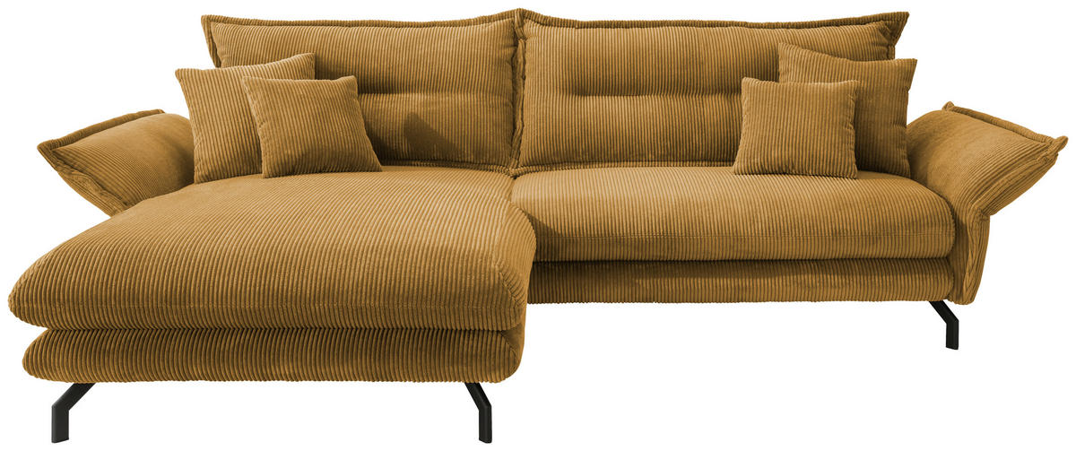 ECKSOFA in Cord Goldfarben  - Goldfarben/Schwarz, Modern, Textil/Metall (180/255cm) - Livetastic