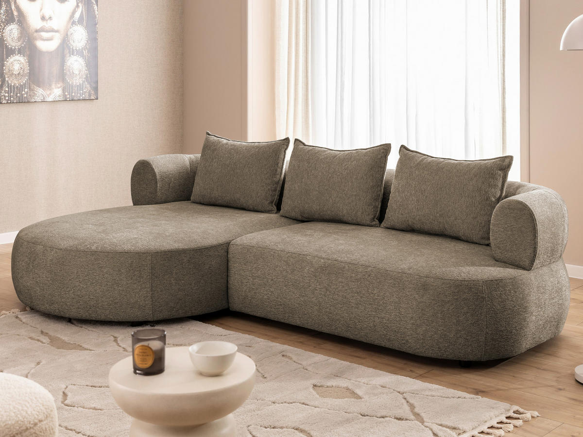 ECKSOFA FERRO Braun Chenille  - Schwarz/Braun, Design, Kunststoff/Textil (156/256cm) - Livetastic