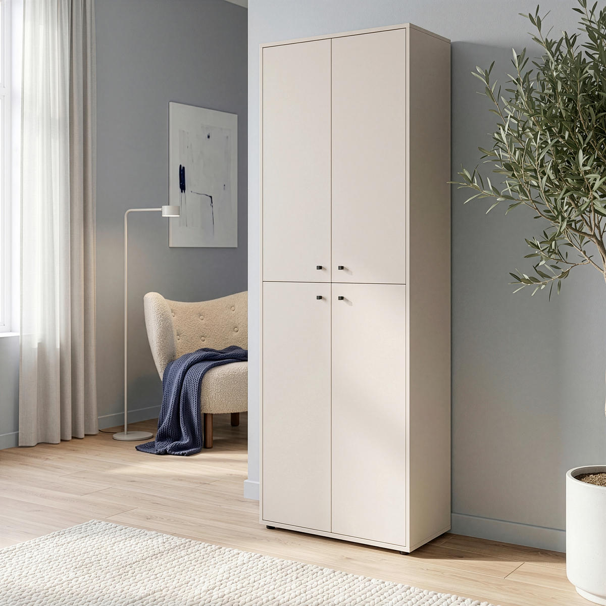 DREHTÜRENSCHRANK 73,7/216,7/34,8 cm,  in Sandfarben, 4 Tür(en)  - Sandfarben/Schwarz, Design, Holzwerkstoff/Kunststoff (73,7/216,7/34,8cm)