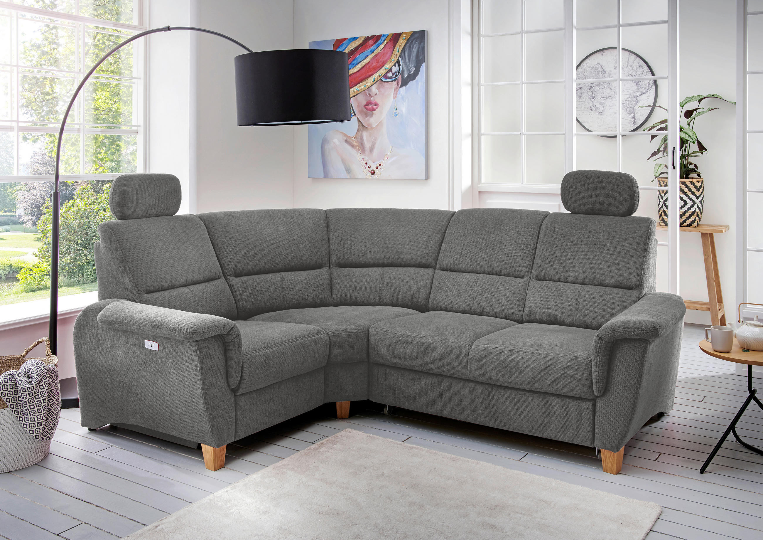 ECKSOFA Dunkelgrau Struktur  - Wildeiche/Dunkelgrau, KONVENTIONELL, Holz/Textil (186/237cm) - Livetastic