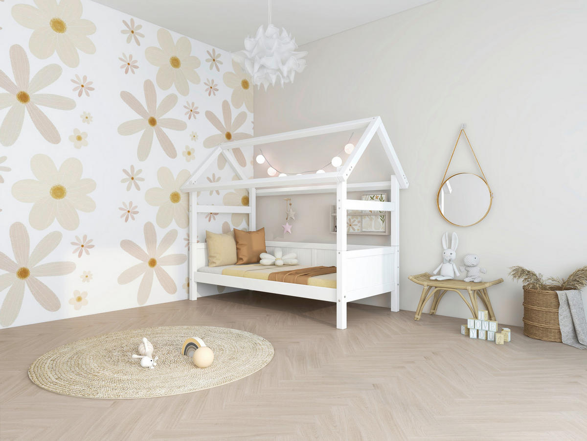 HAUSBETT 90/200 cm,  in Weiß, Rollrost  - Weiß, MODERN, Holz (90/200cm) - Chameo