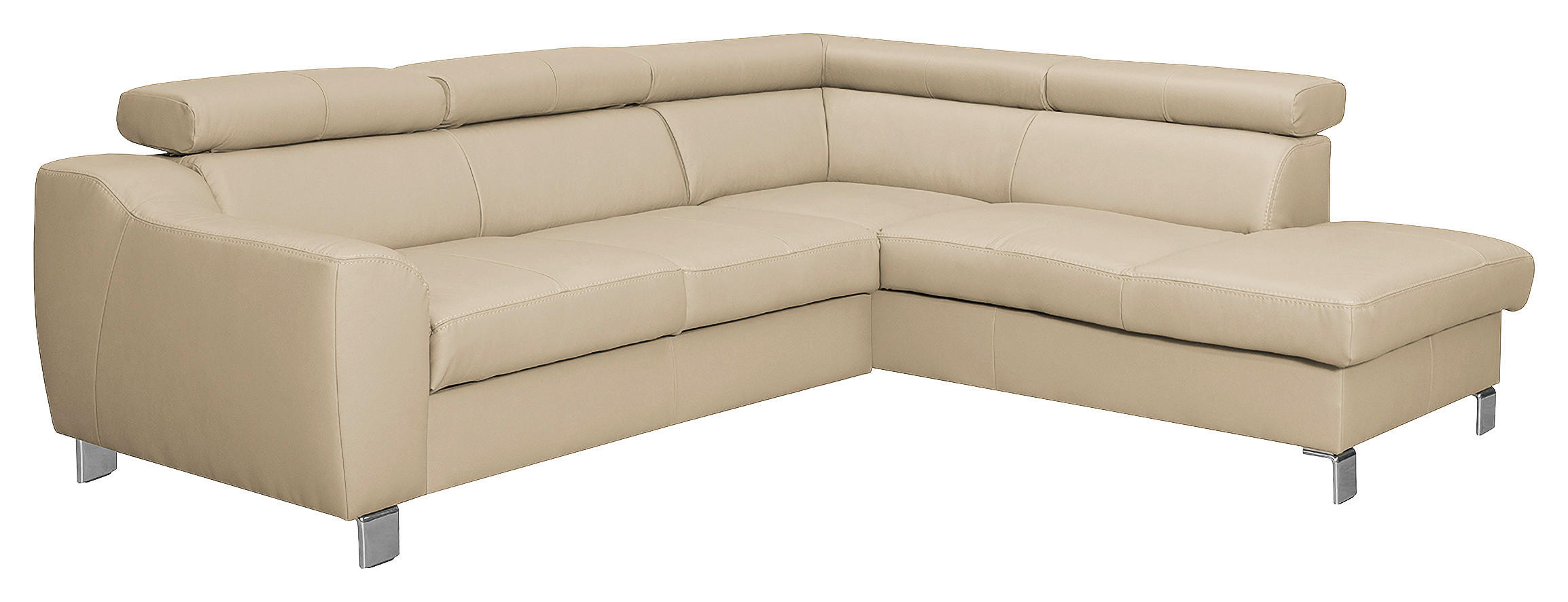 ECKSOFA Lederlook Echtleder Beige  - Chromfarben/Beige, Design, Leder/Textil (245/208cm) - Livetastic