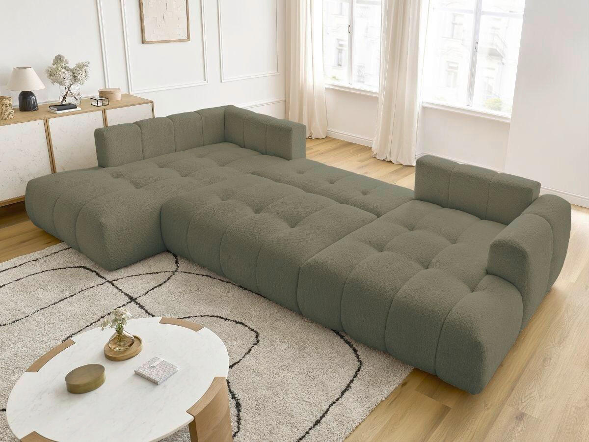 WOHNLANDSCHAFT  FUJI  Grün Bouclé  - Schwarz/Grün, MODERN, Kunststoff/Textil (204/377/160cm)