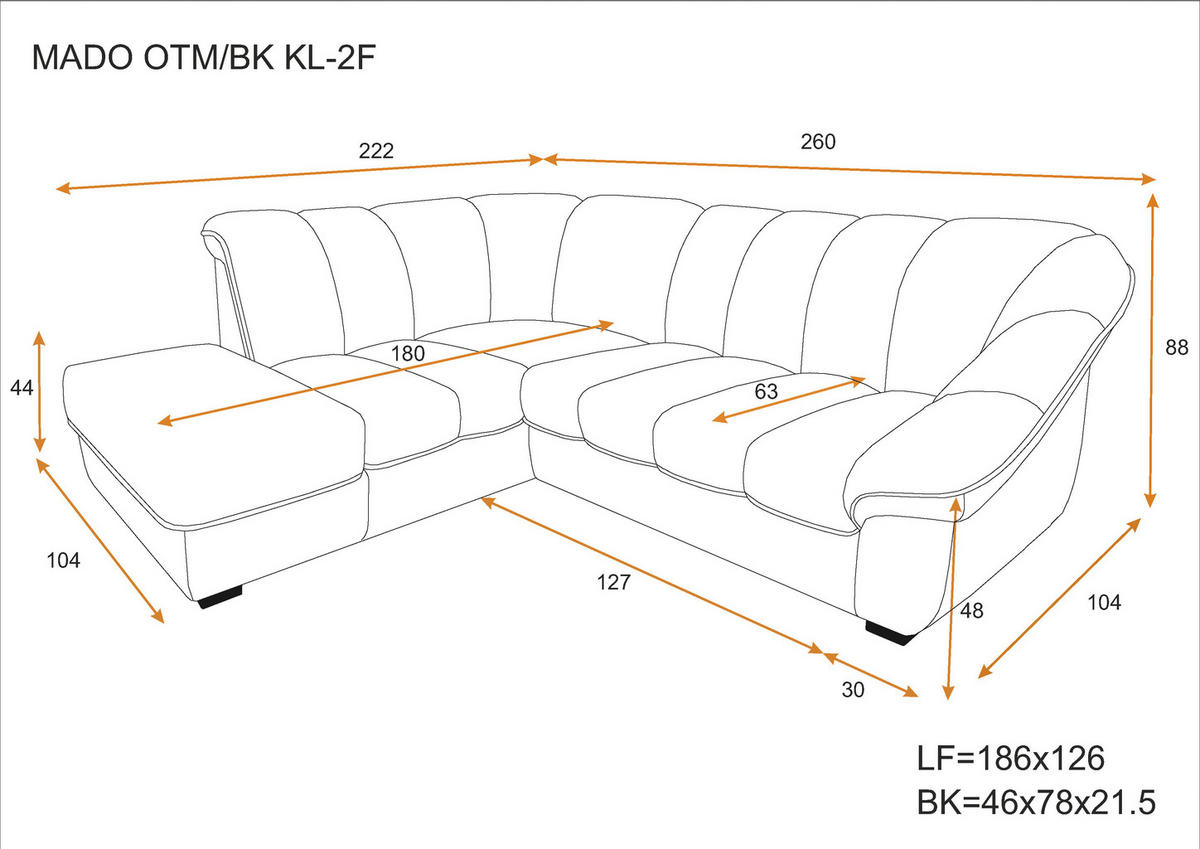 ECKSOFA Terracotta Chenille Bettkasten, Schlaffunktion, Rücken echt  - Terracotta/Schwarz, KONVENTIONELL, Kunststoff/Textil (222/260cm) - Welnova