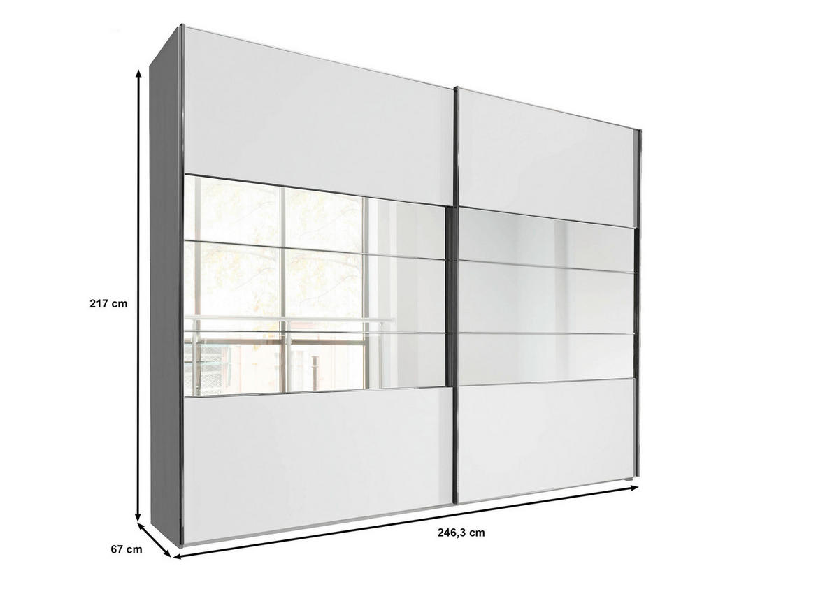 SCHWEBETÜRENSCHRANK in Weiss  - Chromfarben/Weiss, Konventionell, Holzwerkstoff/Metall (250/217/67cm) - Voleo