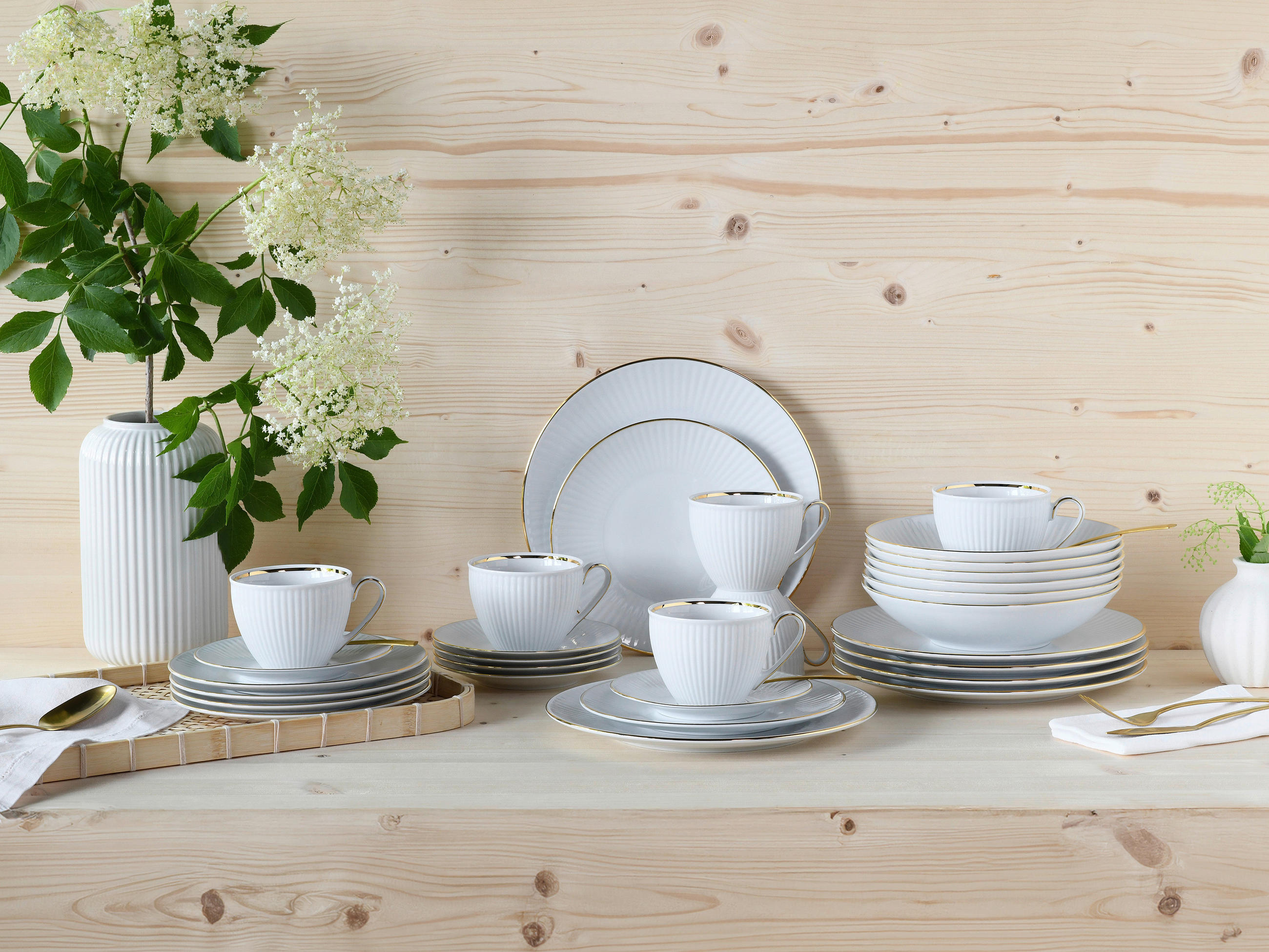 KOMBISERVICE 30-teilig Valencia  - Goldfarben/Weiß, Design, Keramik - Creatable