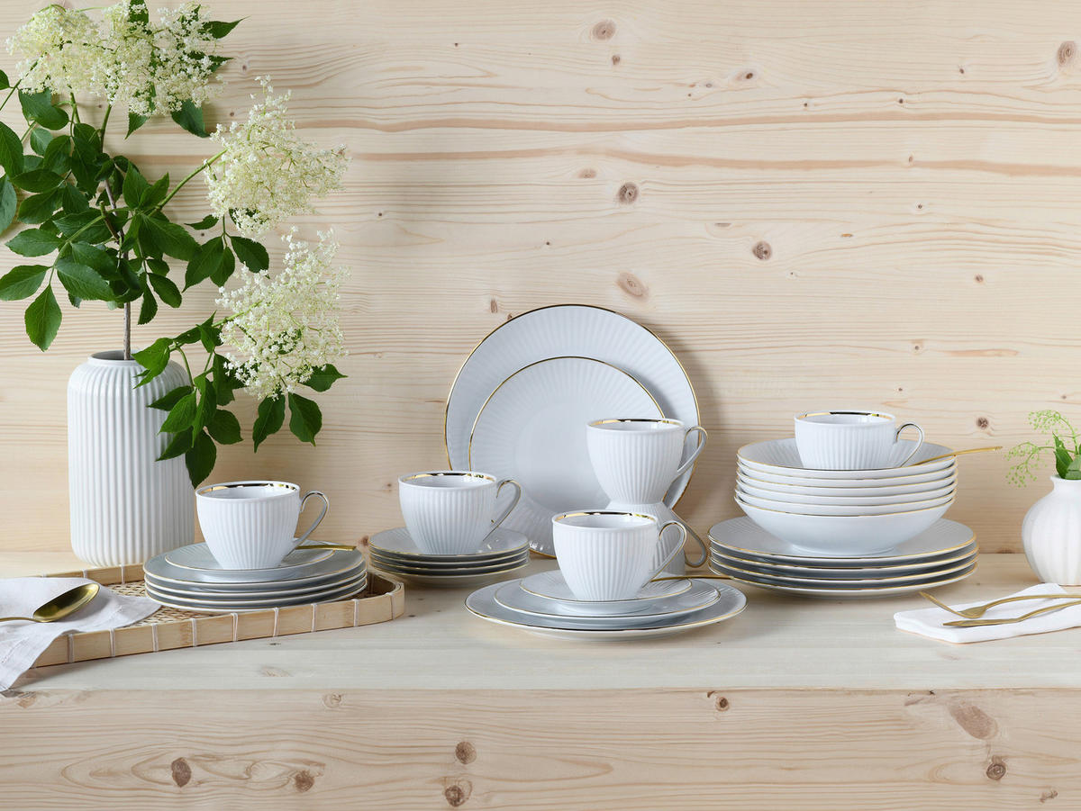 KOMPLETT SERVIS Valencia 30 delar  - vit/guldfärgad, Design, keramik - Creatable
