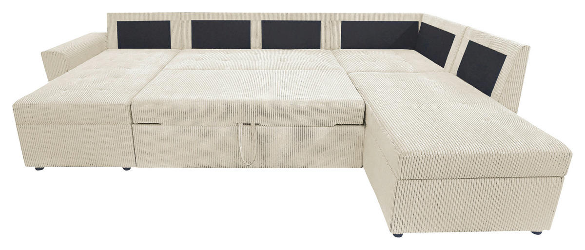 WOHNLANDSCHAFT in Cord Beige  - Beige/Schwarz, Design, Kunststoff/Textil (155/297/212cm) - MID.YOU