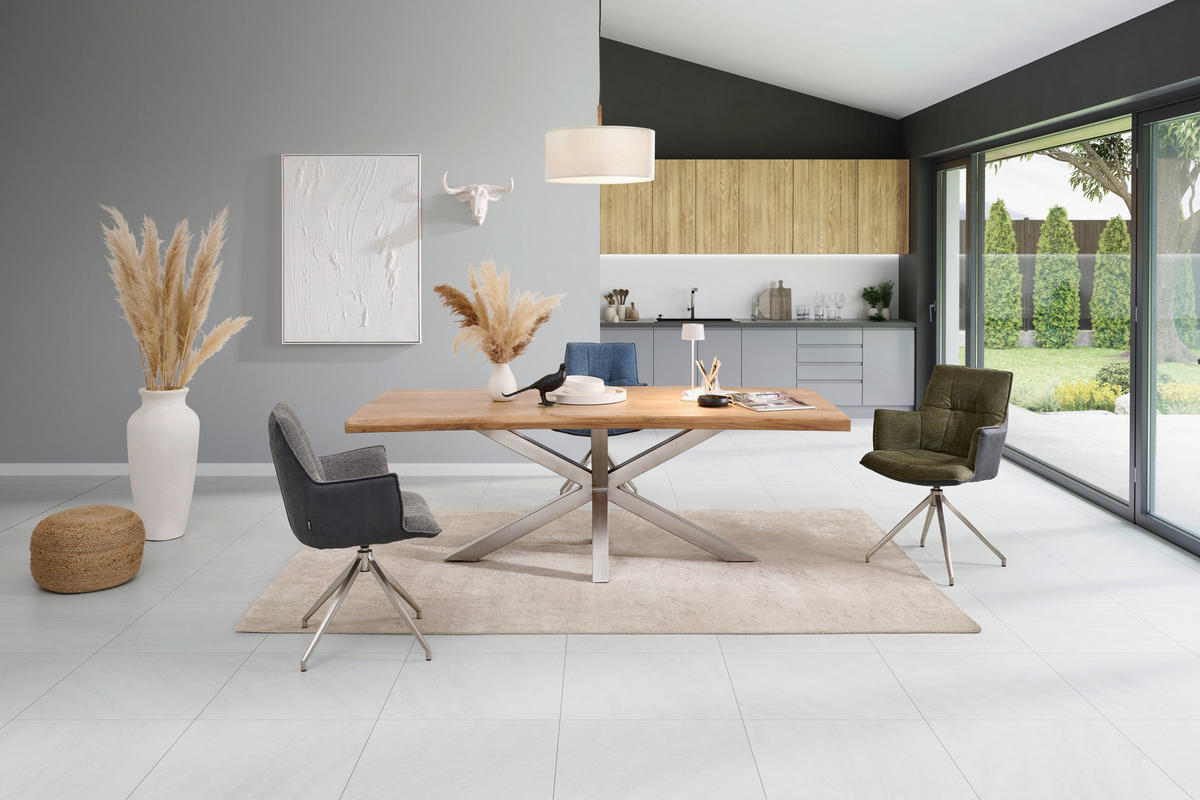 JEDILNA MIZA, delno masivno akacija naravne barve  - naravne barve, Moderno, kovina/les (220/100/76cm) - MID.YOU