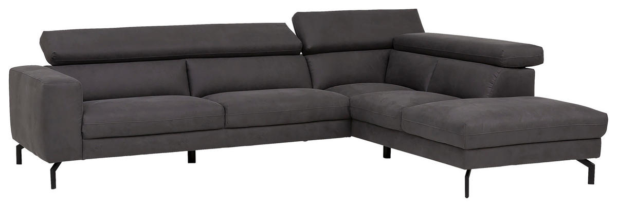 ECKSOFA Mikrofaser Dunkelgrau  - Dunkelgrau/Schwarz, Modern, Textil/Metall (305/233cm) - Trendmanufaktur