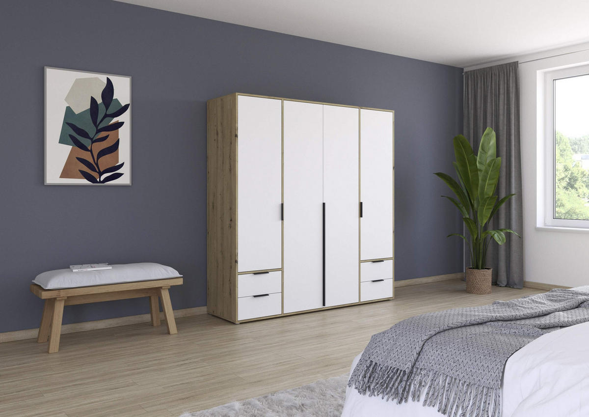 DREHTÜRENSCHRANK in Weiss, Eiche Artisan  - Weiss/Eiche Artisan, Basics, Holzwerkstoff/Metall (187/194/53cm) - Boxxx