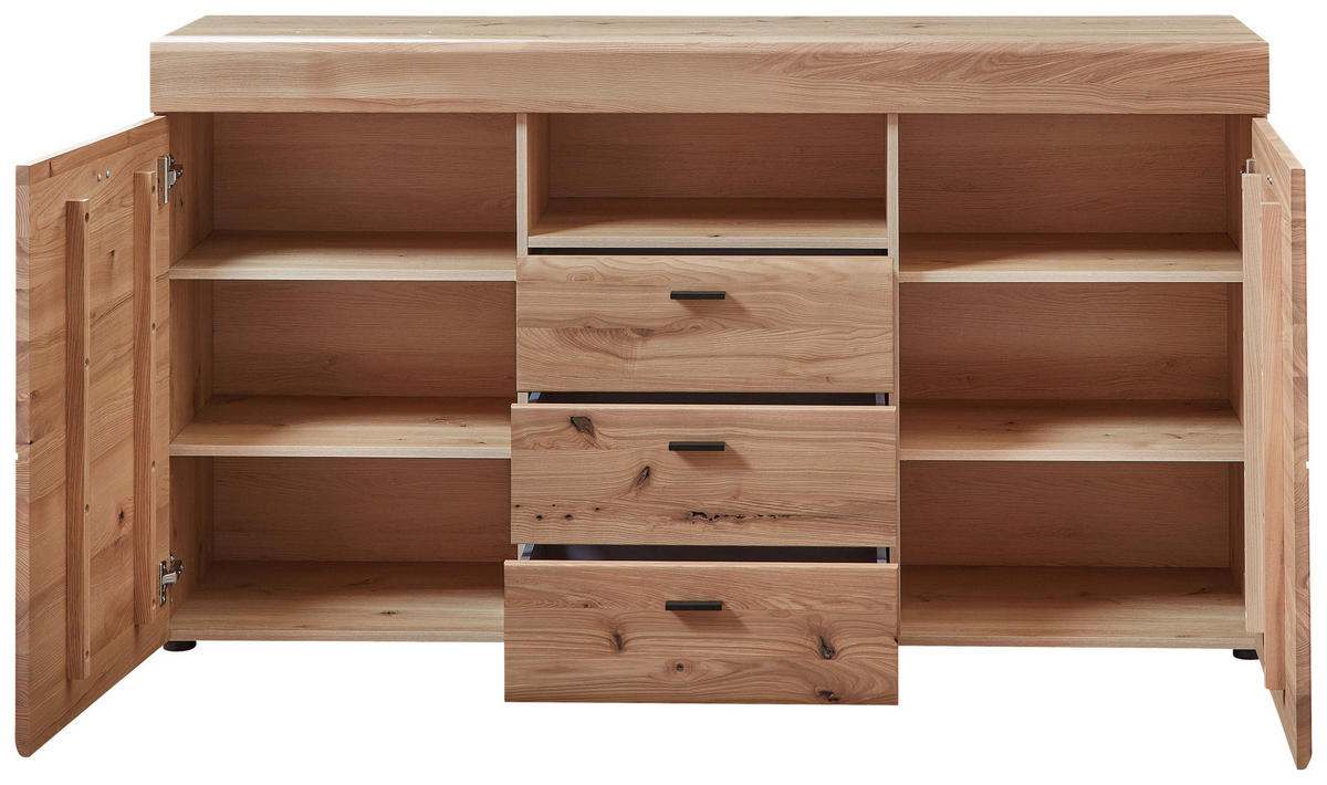 SIDEBOARD  in 160/88/42 cm  - Eschefarben/Schwarz, Design, Holz/Holzwerkstoff (160/88/42cm) - Linea Natura