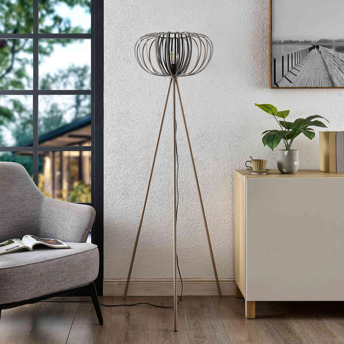 STEHLEUCHTE Melina 63,5/153 cm   - Sandfarben/Beige, Design, Metall (63,5/153cm) - Novel