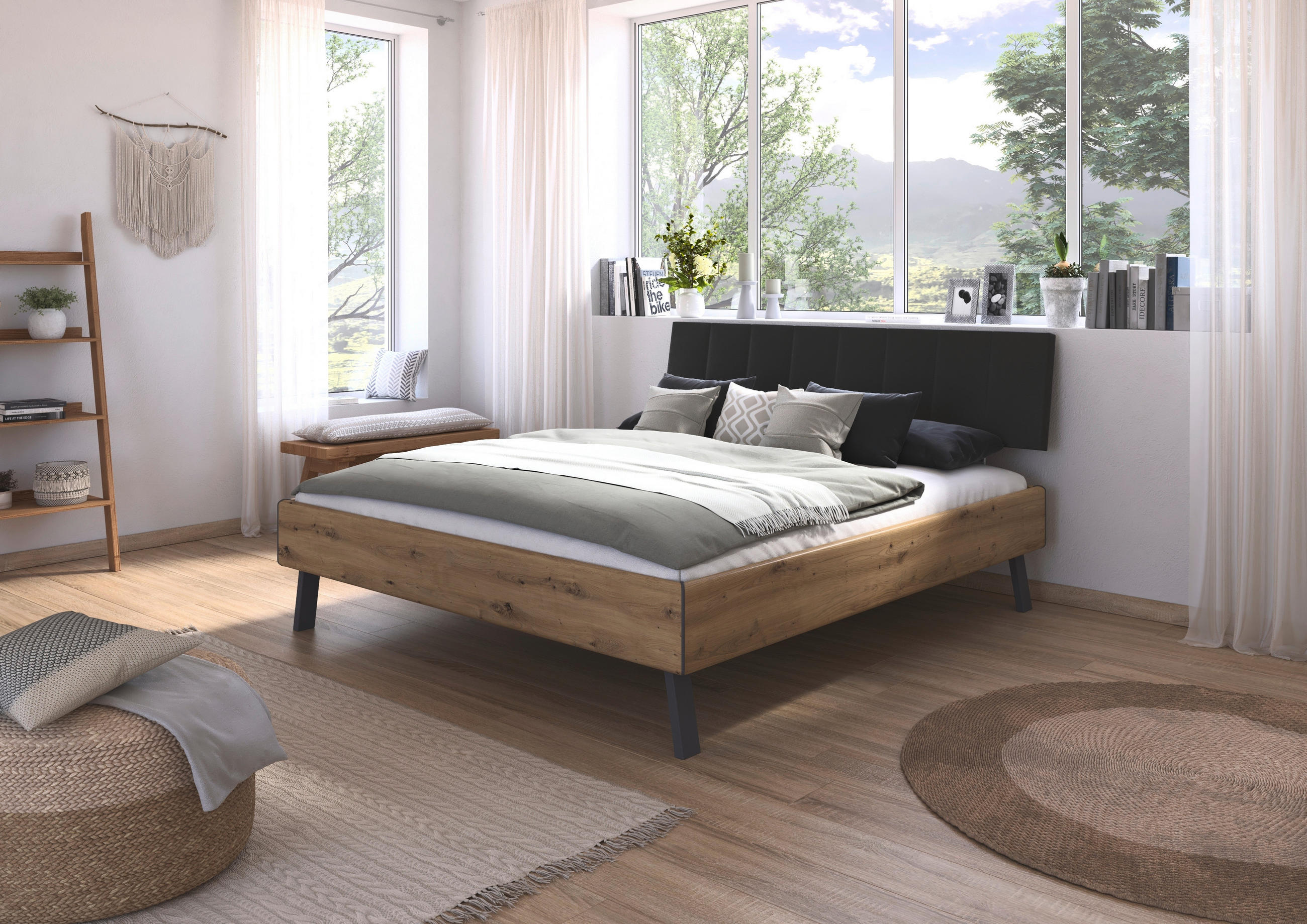 BETT 180/200 cm  in Eiche Artisan  - Eiche Artisan/Grau, Design, Holzwerkstoff/Textil (180/200cm) - Carryhome