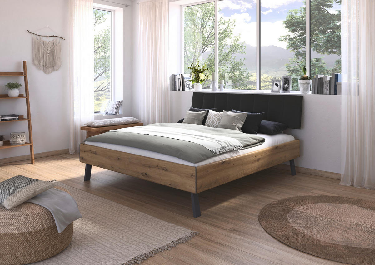 BETT 180/200 cm  in Eiche Artisan  - Eiche Artisan/Grau, Design, Holzwerkstoff/Textil (180/200cm) - Carryhome