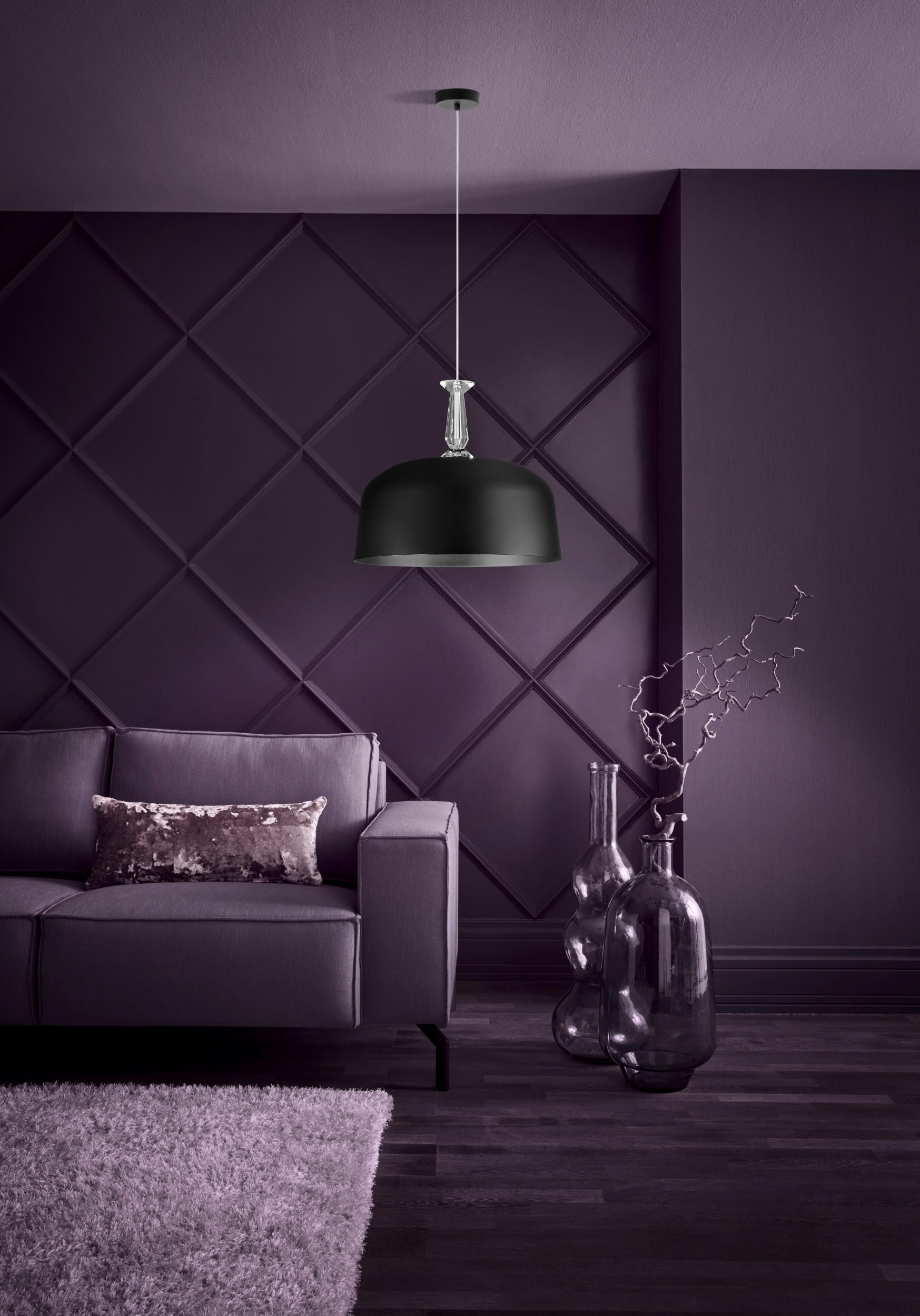 HÄNGELEUCHTE Monte Fuerte 48/110 cm   - Schwarz, KONVENTIONELL, Glas/Metall (48/110cm) - Eglo