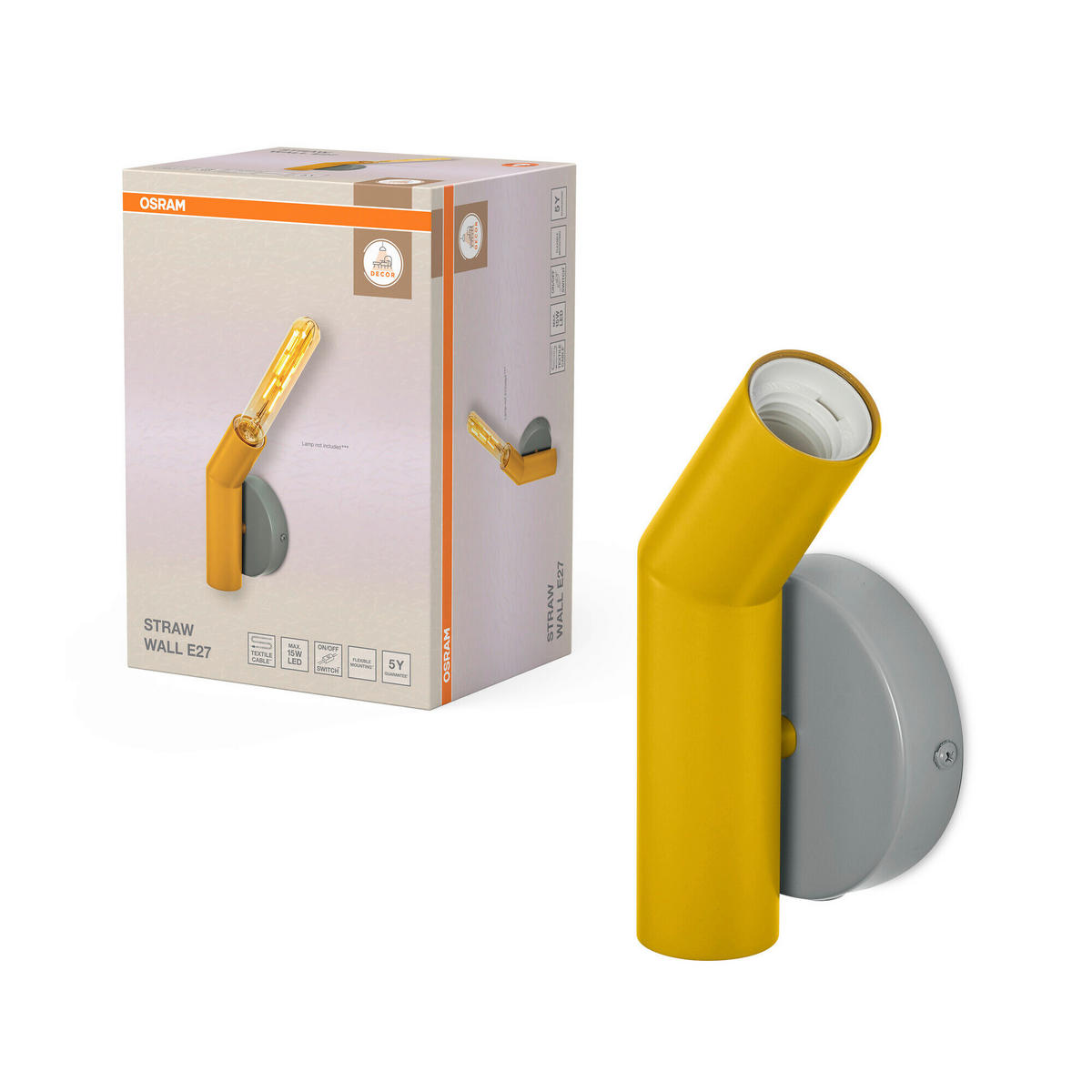 WANDLEUCHTE 10.8/7.7/18.3 cm   - Gelb, Design, Metall (10.8/7.7/18.3cm) - Osram