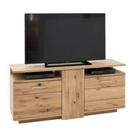 MEDIABÄNK i faner, delar i massivt trä kvistek ekfärgad  - nickelfärgad/svart, Design, metall/trämaterial (155/72/50cm) - Livetastic