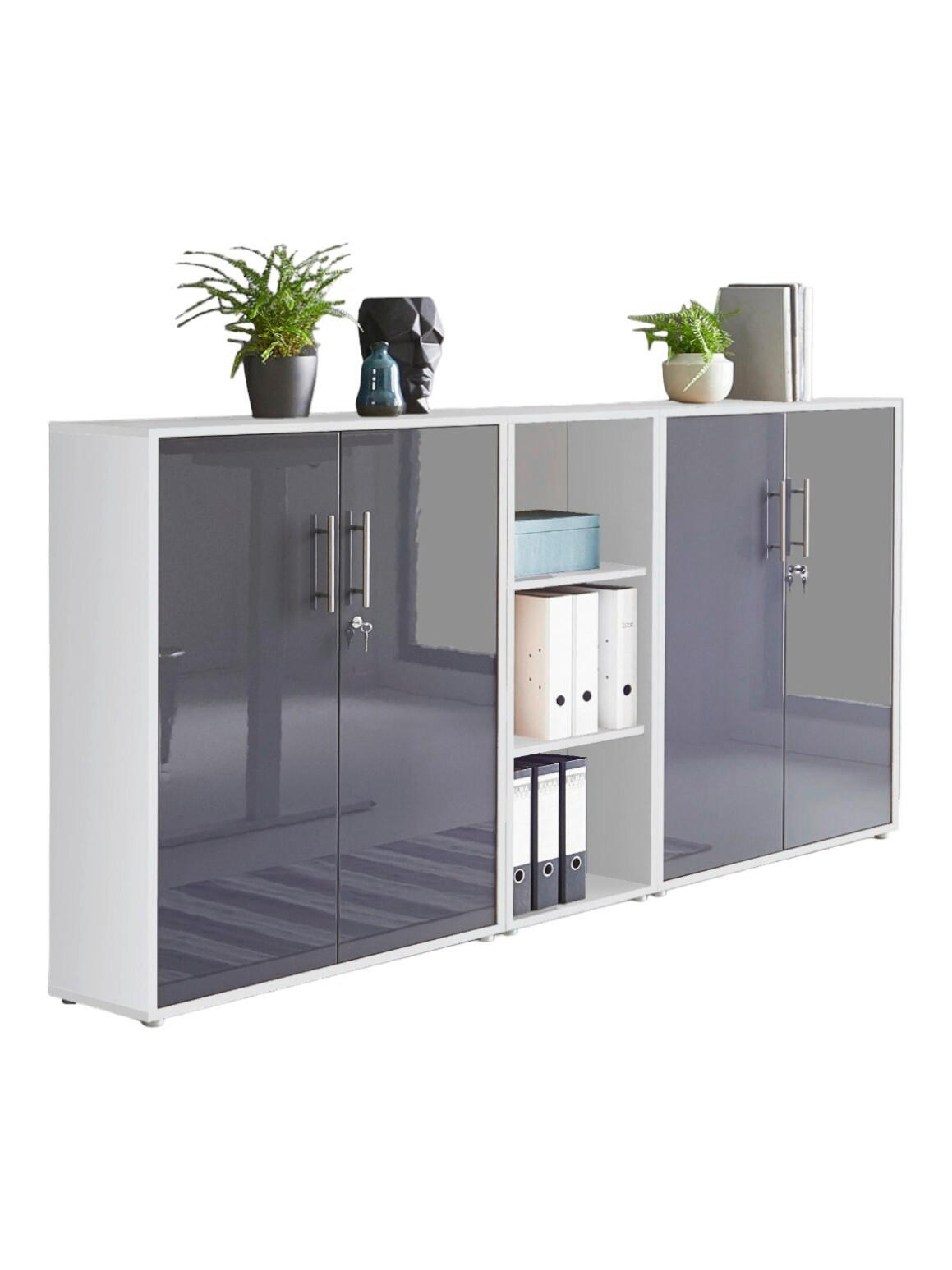 Mid.you Aktenschrank Office Edition - SW Set 8 Weiß, Anthrazit Hochglanz 213x114x33 cm