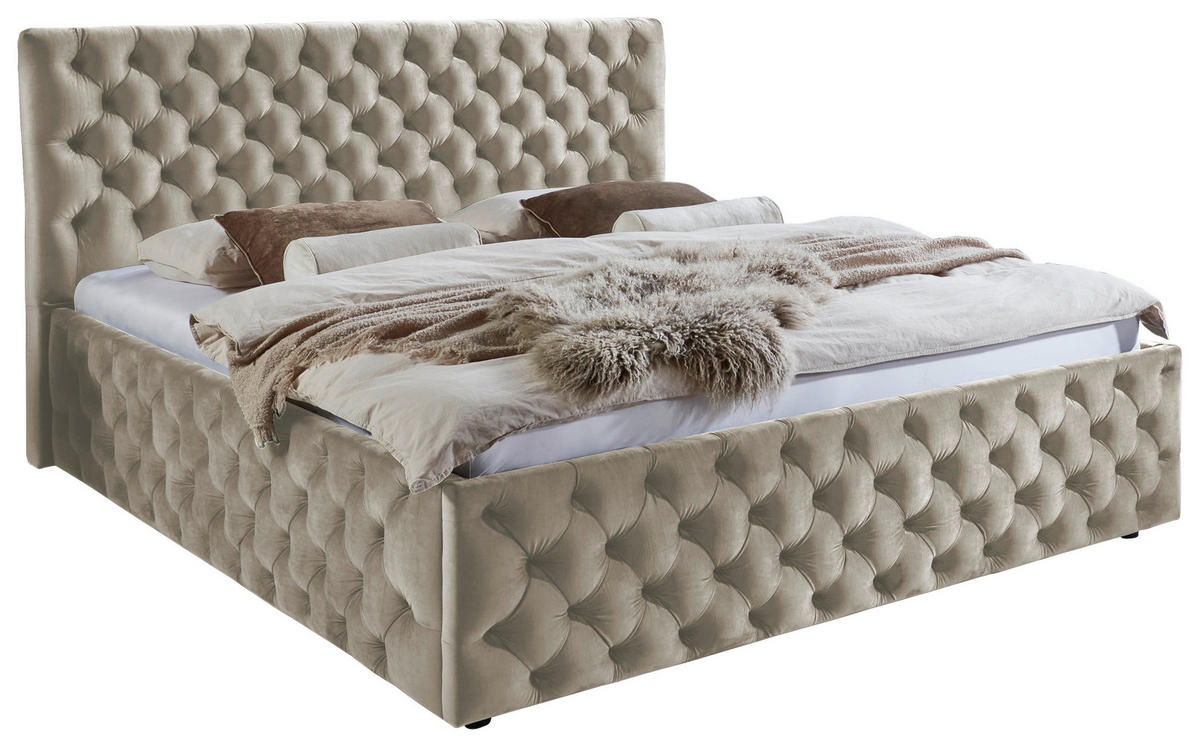 POLSTERBETT 180/200 cm, inkl. gepolstertes Kopfteil,  in Beige  - Beige/Schwarz, KONVENTIONELL, Kunststoff/Textil (180/200cm) - home24