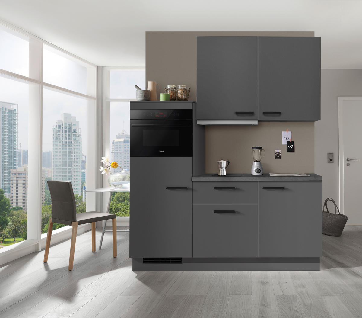 KÜCHENBLOCK 180 cm   in Graphitfarben  - Schieferfarben/Schwarz, Basics, Holzwerkstoff/Metall (180cm) - Impuls