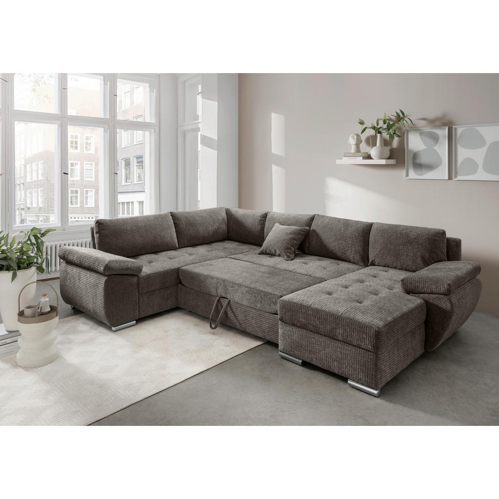 Thumbnail - Livetastic Wohnlandschaft, Graubraun, Textil, Uni, 6-Sitzer, Füllung: Schaumstoff, U-Form, Ottomane rechts, 305x219 cm, ...