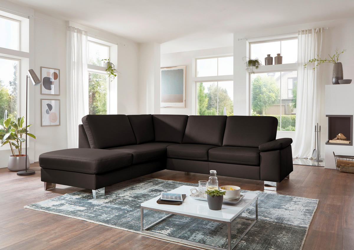 ECKSOFA  in Echtleder Mokka  235/248 cm  - Alufarben/Mokka, Design, Leder/Metall (235/248cm) - Beldomo Premium