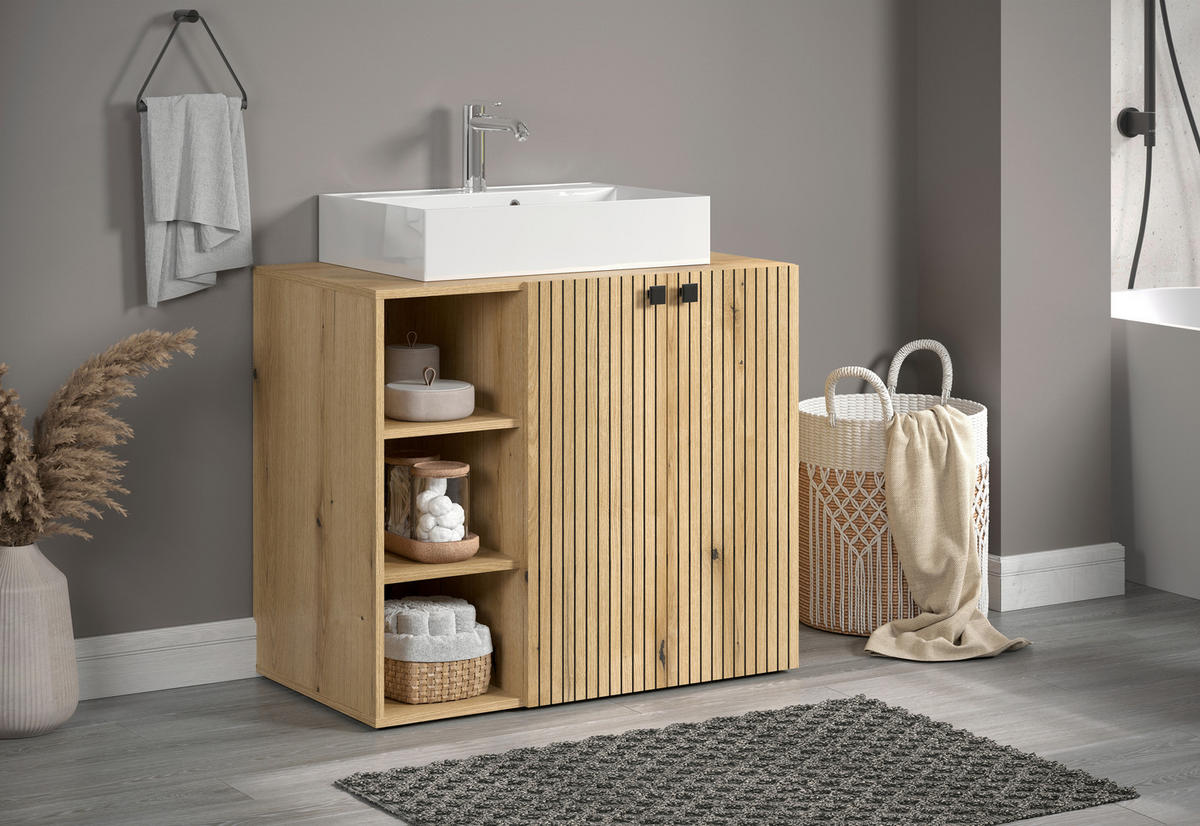 WASCHBECKENUNTERSCHRANK 90/91/53 cm  - Eichefarben/Schwarz, Trend, Holzwerkstoff/Kunststoff (90/91/53cm) - MID.YOU