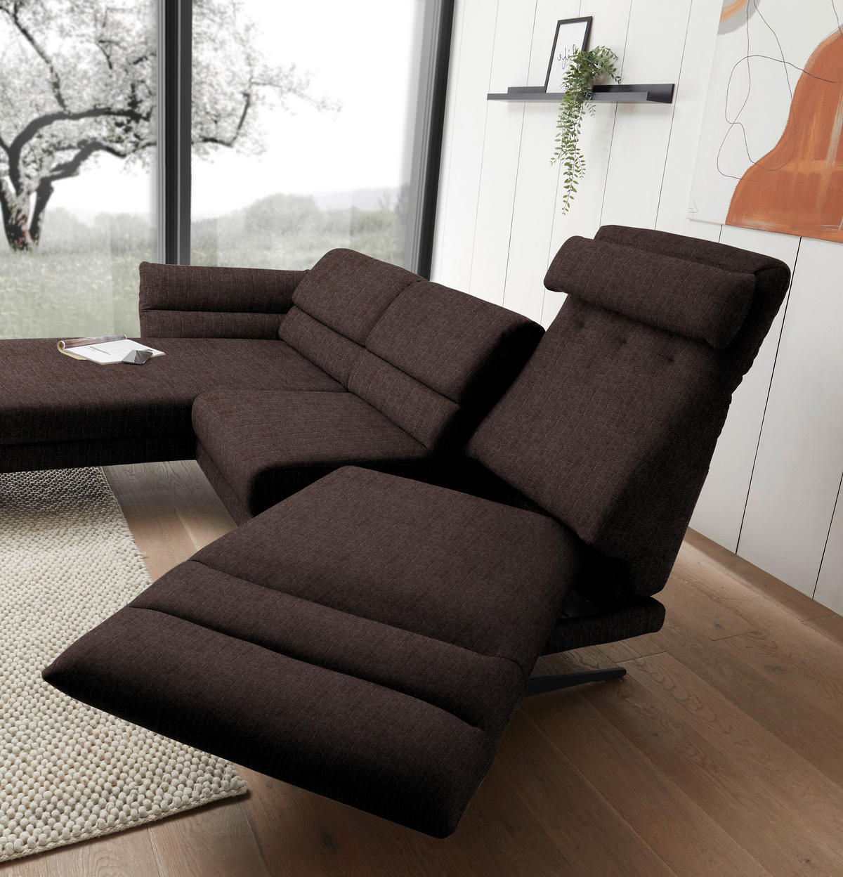 ECKSOFA in Flachgewebe Braun  - Schwarz/Braun, Design, Textil/Metall (176-217/279-327cm) - Dieter Knoll