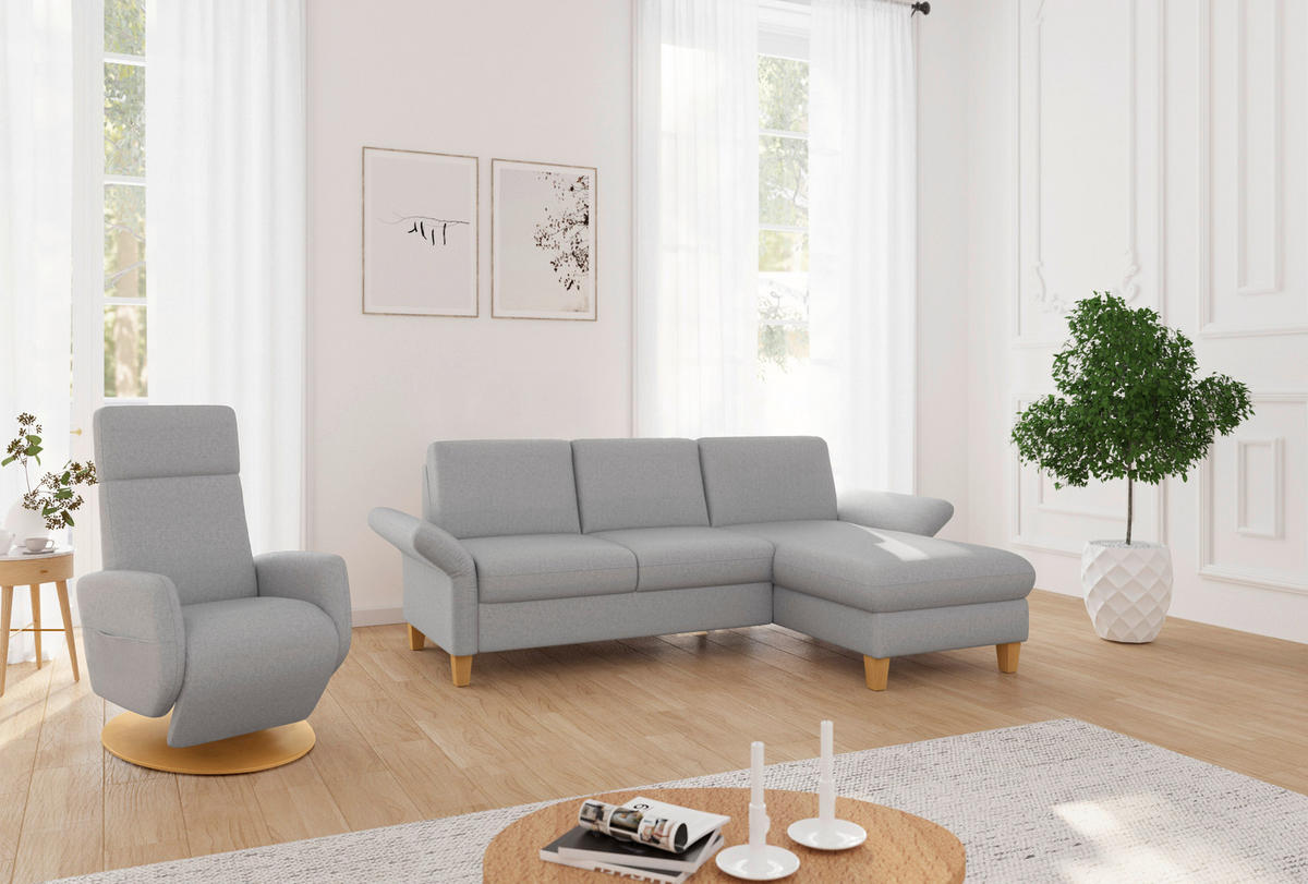 ECKSOFA ROCHELLE E Hellgrau Flachgewebe  - Eichefarben/Hellgrau, KONVENTIONELL, Holz/Textil (251/164cm) - Sit & More