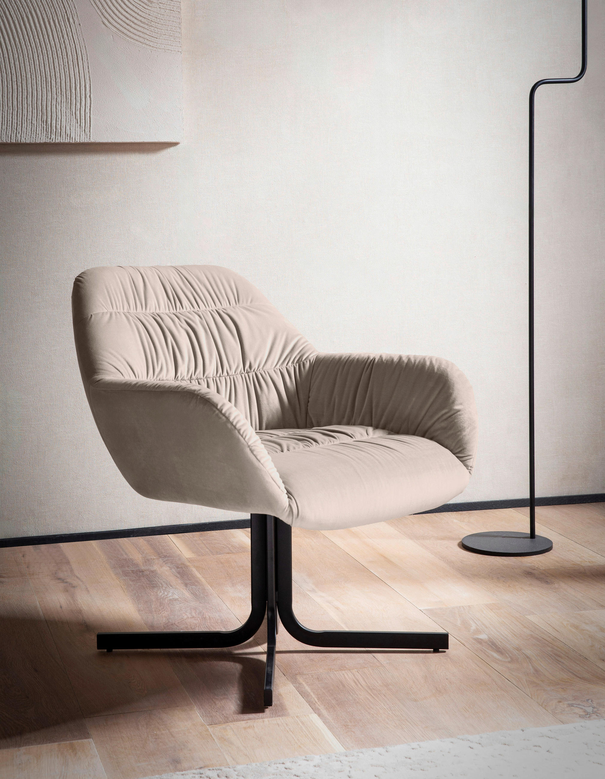 FÅTÖLJ i textil beige  - beige/svart, Design, metall/textil (64/74/68cm) - Livetastic