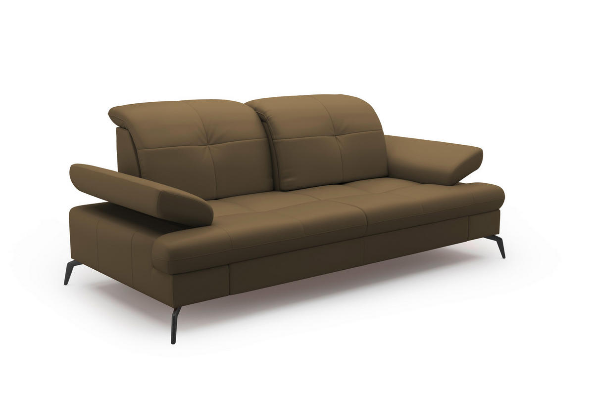 3-SITZER-SOFA in Echtleder Olivgrün  - Schwarz/Olivgrün, Konventionell, Leder/Metall (212/90/122cm) - Sit & More