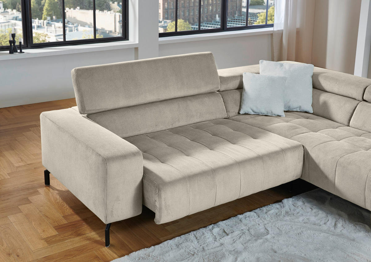 ECKSOFA Hellbraun Cord  - Hellbraun/Schwarz, Design, Textil/Metall (261/214cm) - Beldomo Style