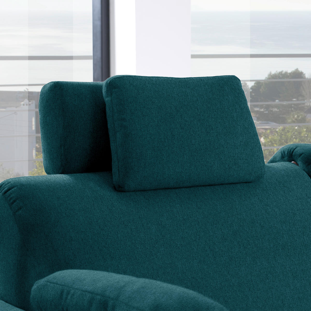 ECKSOFA in Flachgewebe Petrol  261/203 cm  - Eichefarben/Petrol, KONVENTIONELL, Holz/Textil (261/203cm) - Sedda