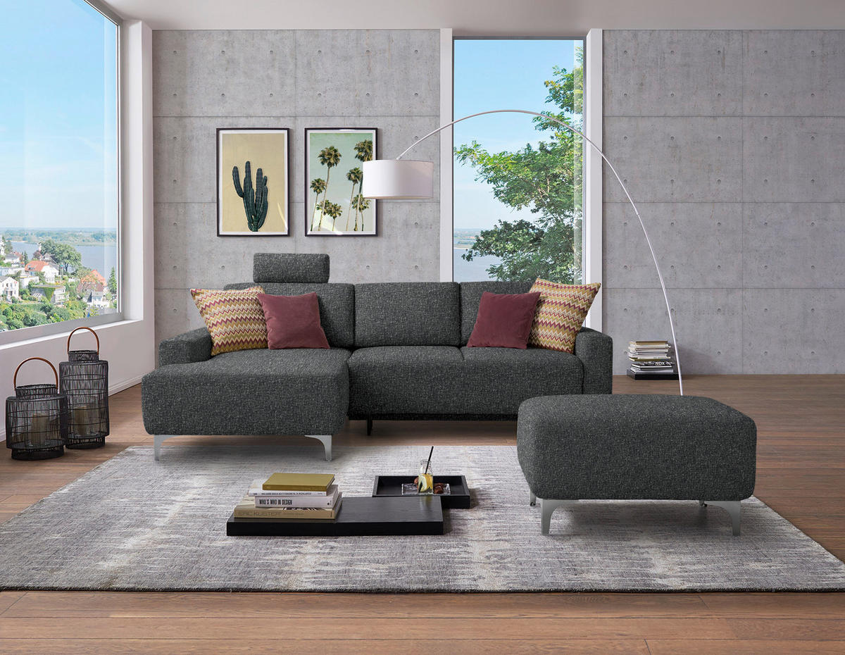 ECKSOFA  in Mikrovelours Anthrazit  160/248 cm  - Anthrazit/Alufarben, Design, Textil/Metall (160/248cm) - Sedda