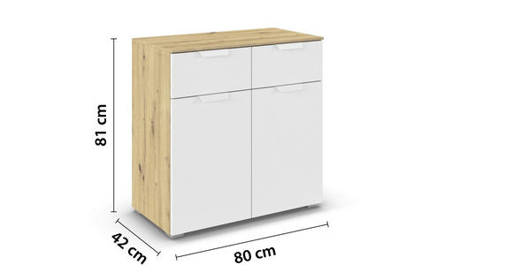 KOMMODE in 80/81/42 cm - Weiß/Eiche Artisan, Design, Holzwerkstoff/Metall (80/81/42cm) - Carryhome